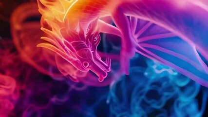 Poster - Majestic dragons swirl through colorful smoke creating a dreamlike atmosphere, moving dragons and colored smoke seamless ing time lapse virtual video Background