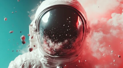 Wall Mural - An astronaut stands amidst a stunning cosmic explosion of colorful clouds, representing the awe of space exploration and the mysteries of the universe.