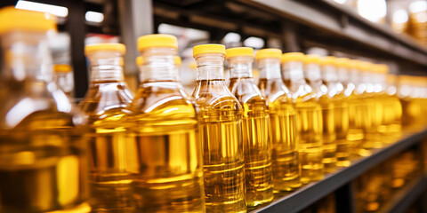 Poster - Bottling process of cooking oil in a production facility Generative AI