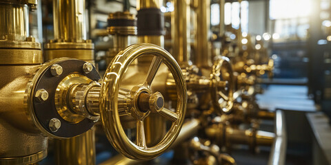 Aufkleber - Detailed view of brass valves in industrial setting Generative AI