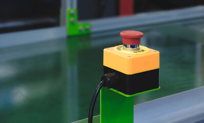 Poster - Emergency red button to stop industrial conveyor