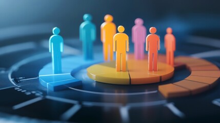 Poster - Colorful 3D figures on circular infographic.