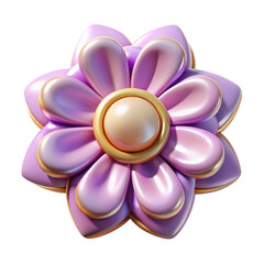 Poster - High quality 3d rendering plasticstyle icon of a beautiful flower with layered lilac petals and golden accents isolated on transparent background