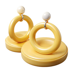 Poster - High quality 3d rendering plasticstyle icon two yellow donut shapes with white sphere isolated on transparent background minimalist design modern abstract art