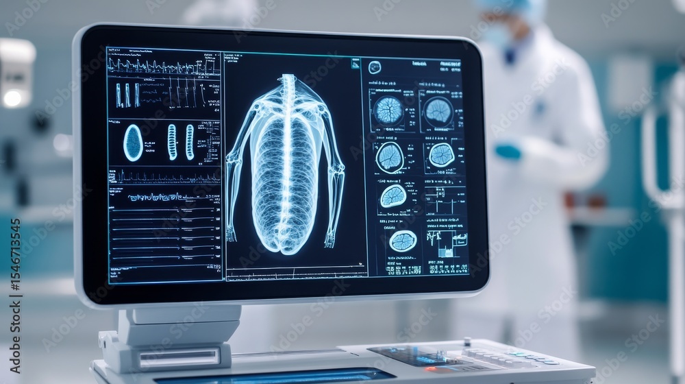 Monitor Scan Medical Monitor Displaying X-Ray and Brain Scan, Healthcare , Diagnosis ...