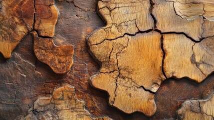 Poster - Close-up of weathered, cracked, and textured wood surface showing rich brown and amber tones.