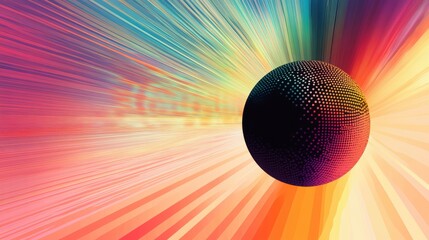 Aufkleber - Abstract colorful rays converge on a dark sphere.