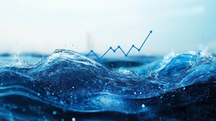 Poster - Upward trending graph over splashing ocean waves, symbolizing growth and overcoming challenges.