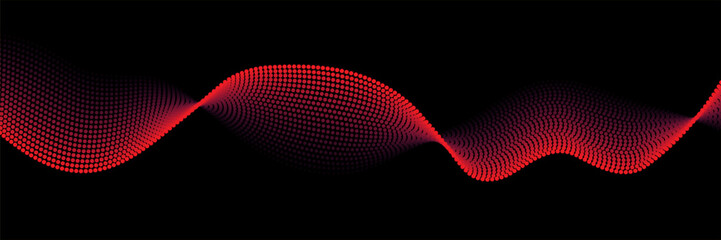 Poster - Flowing dots particles wave pattern red isolated on black background. Vector in concept of technology, science, music, modern.