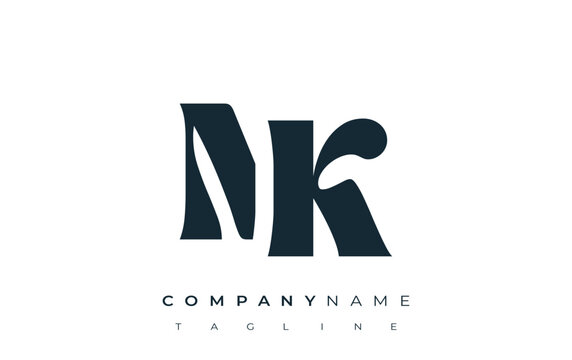 NK Creative Abstract Typography Logo Design. Elegant logo combining bold typography and creative shapes, ideal for branding and identity solutions.