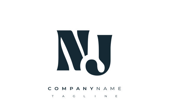 NJ Creative Abstract Typography Logo Design. Elegant logo combining bold typography and creative shapes, ideal for branding and identity solutions.