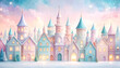 © WINDA KRISDAYANTI - Pastel-hued fairytale town at twilight, snow-covered rooftops and glowing windows, nestled amongst pastel castles under a starry sky