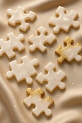 Poster - Golden Puzzle Pieces on Silk – Concept of Uniqueness and Fit