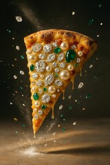 Aufkleber -  Luxury Pizza Slice Topped with Gems and Pearls – Surreal Gourmet Concept