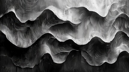 Poster - Abstract grayscale image of undulating, textured surfaces resembling sculpted waves or mountains.