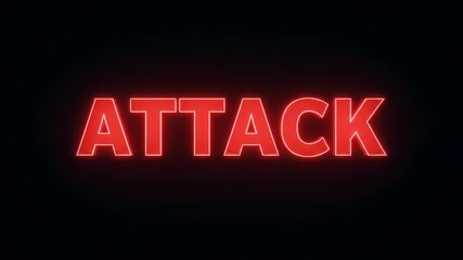 Aufkleber - Red neon text spelling 'attack' glowing brightly on a black background, representing a warning or danger concept.