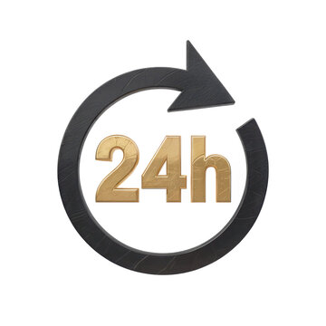 24 hour gold and black circular icon isolated on transparent background