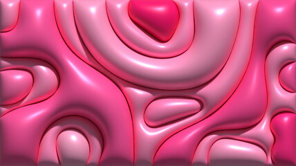 Aufkleber - Abstract pattern of volumetric pink wavy lines and curls on a relief background of the same color, 3D rendering illustration