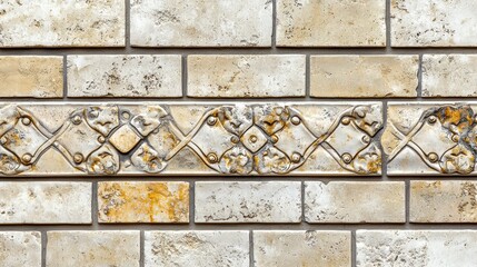 Poster - Beige brick wall texture with decorative ornate horizontal strip.