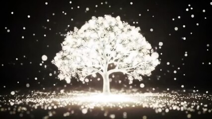 Poster - A glowing tree surrounded by floating orbs in a dark space