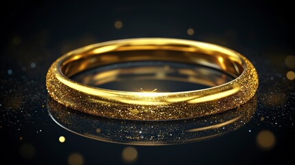 Poster - Sparkling gold ring with textured surface on dark background.