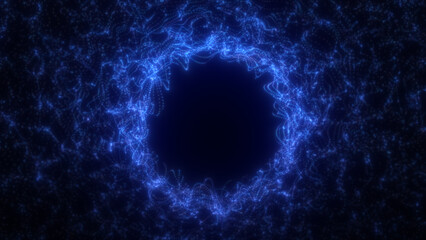 Poster - Radiant electric-blue energy portal swirling inward with symmetrical light strands and glowing edges