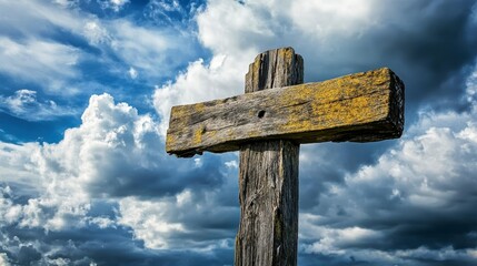 Poster - Weathered wooden cross against a dramatic sky.