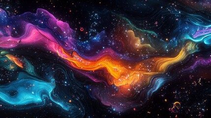 Aufkleber - Vibrant cosmic nebula with swirling colors and glittering particles.