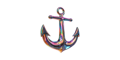 Poster - Colorful Iridescent Anchor. Symbol Of Stability And Maritime Themes Isolated On Transparent Background