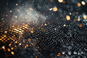 Poster - Metal mesh ignites with colorful sparks on a dark background during a workshop activity, metal mesh and sparks able background
