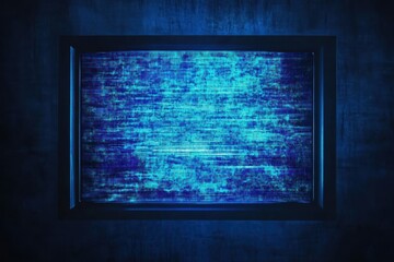 Poster - Static noise displays on a blue television screen in a dark room setting, Blue television screen with static noise Seamless abstract background