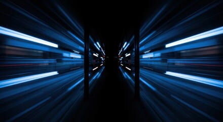 Poster - Background Abstract Blue Light Trails Speed, Motion, and Technology