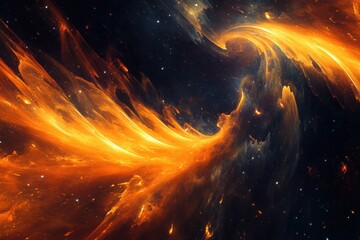 Fototapete - Motion blurred rays of fiery light swirling through vast space in a computer generated cosmic scene, Fly in space motion blurred rays Computer generated abstract seamless