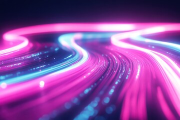 Fototapete - Futuristic flow of vibrant neon lines creating an enchanting atmosphere in a digital landscape, Futuristic 3d render of flowing white and neon lines on a dark background