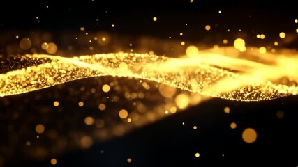 Fototapete - Abstract Gold Particles Waves On Black Background