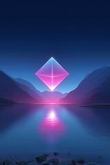 Poster - a large pink diamond is floating in the sky above a body of water. the sky is dark and the water is 