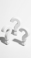 Aufkleber - Three white question marks on a white background, creating a minimalist and intriguing scene, representing uncertainty, inquiry, or a need for answers