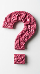 Poster - Pink crumpled paper forms question mark and exclamation point, symbolizing uncertainty and urgency, suitable for concepts needing a solution or answer