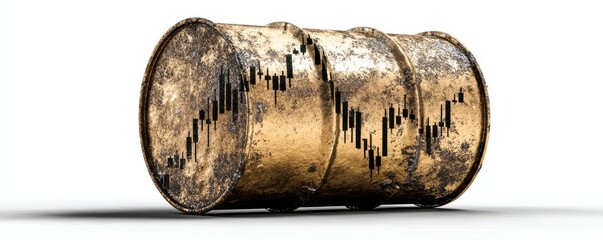 Poster - Bronze oil barrel with stock market graph in a conceptual illustration