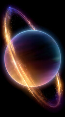 Poster - Glowing cosmic sphere with luminous orange and purple rings against dark space background, creating mystical astronomical atmosphere for science fiction designs.