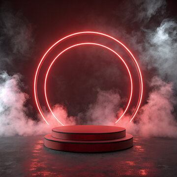 Red Neon Circles A Generated AI Abstract Stage Design