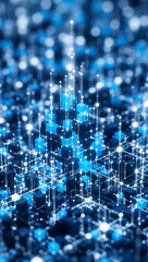 Fototapete - Abstract 3D rendering of interconnected blue cubes and lines, symbolizing digital network, data flow, or technological innovation, suitable for tech or science backgrounds