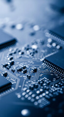 Poster - Close-up of circuit board texture, showcasing intricate electronic components and pathways, symbolizing technology, innovation, and connectivity