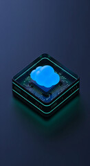 Poster - abstract 3d rendering of blue cloud data on black circuit board platform, showcasing modern technolo