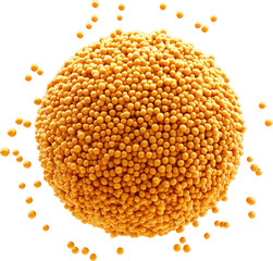 Poster - Spherical Cluster of Orange Spheres with Scattered Floating Particles on White Background