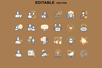 Wall Mural - collection of editable vector icons for business teamwork and collaboration