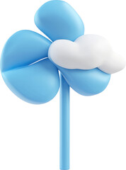 Poster - Stylized Blue Flower with White Cloud, Isolated on White Background, 3D Render