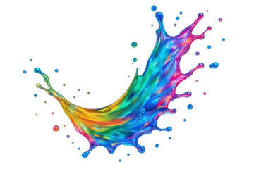 Poster - Vivid liquid arcing dynamically, forming curved splash with vibrant color spectrum against transparent backdrop