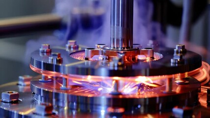 Poster - Close-up of advanced technology component generating energy with intricate design and vibrant colors in a laboratory setting