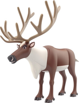 Cartoon Reindeer with Large Antlers Isolated on White Background